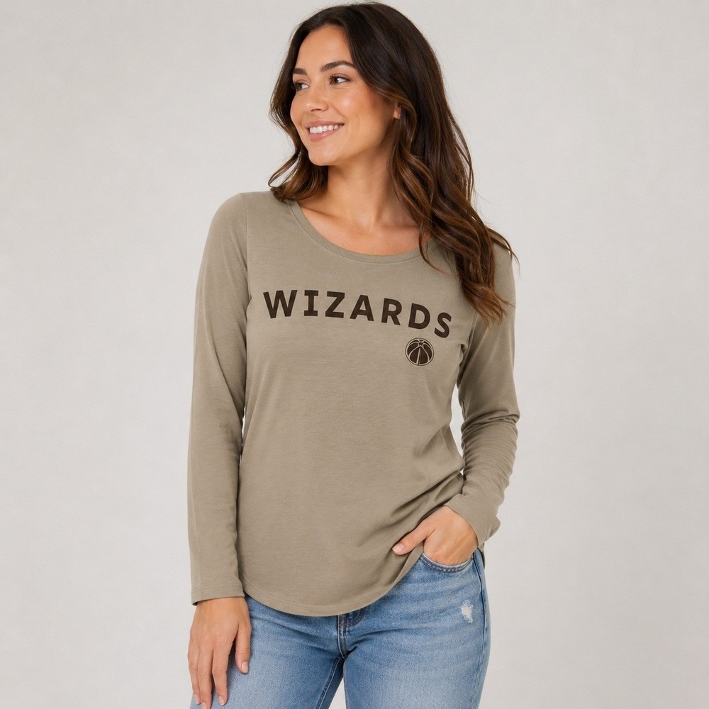 NEW NBA Washington Wizards Womens Long Sleeve Shirt Tan Brown Scoop Neck Small